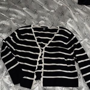 Black and White Striped Cardigan